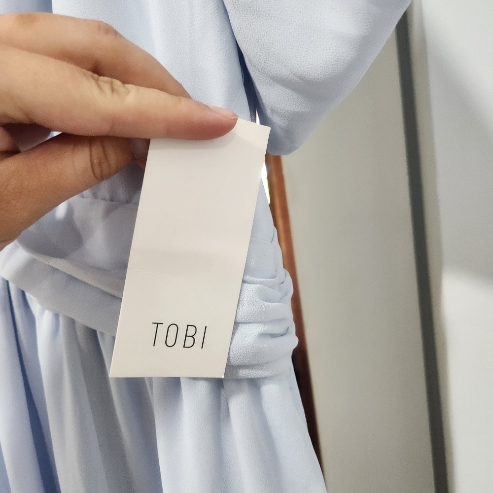 NWT Tobi Maxi Chiffon Formal Bridesmaid Dress Medium Slit Front Light Blue - Picture 8 of 13